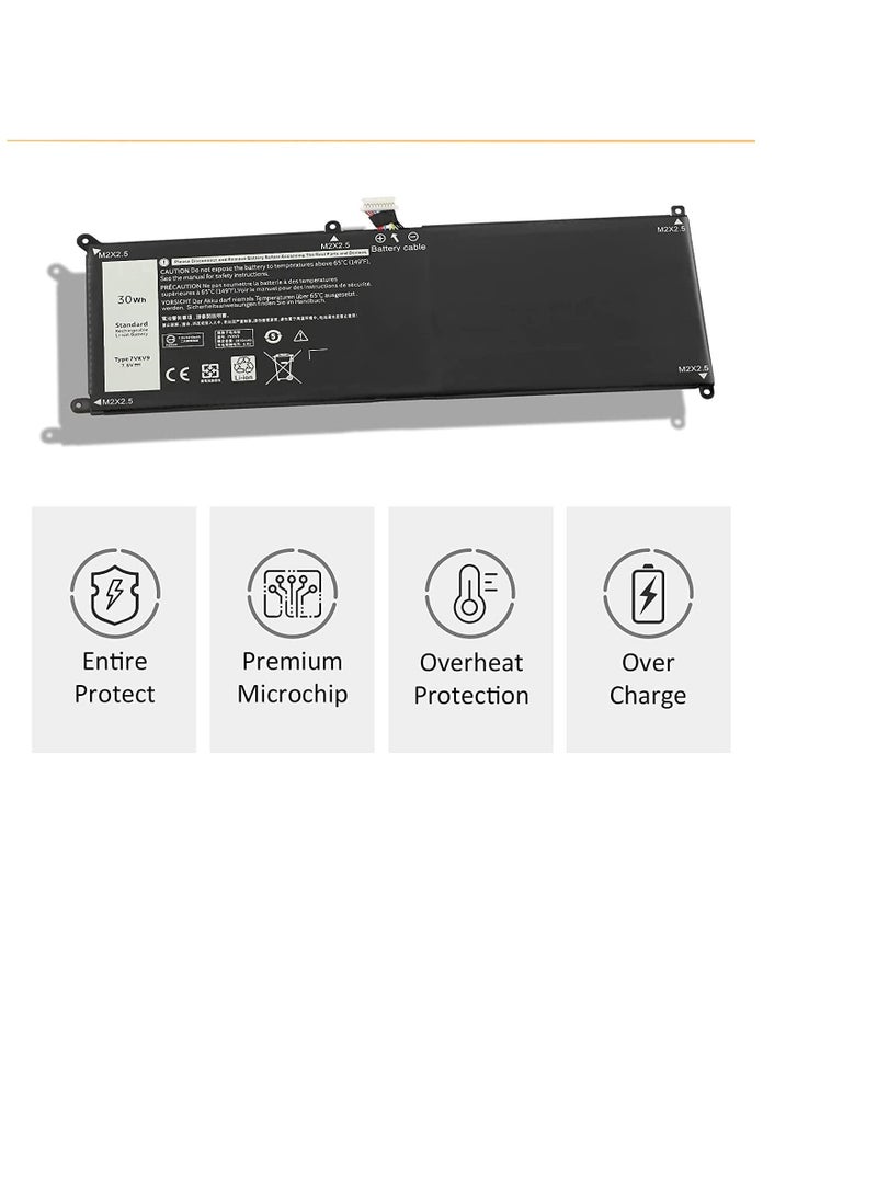 New Replacement  7VKV9 Laptop Battery Compatible for Dell XPS 12 9250 Latitude 12 7000 7275 Series 07VKV9 9TV5X 09TV5X 0V55D0 V55D0 7.6V 30Wh