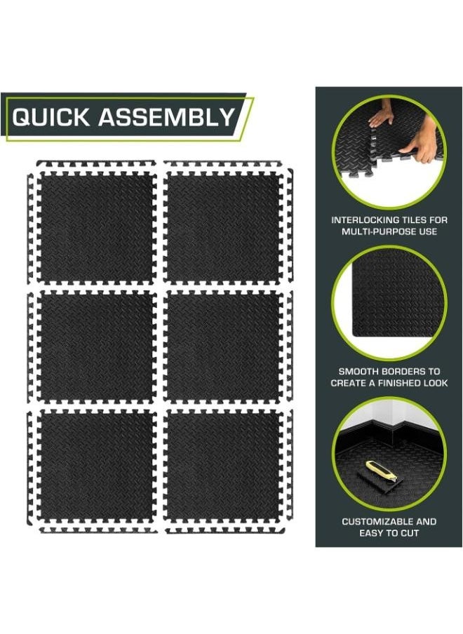 12-Pack EVA Puzzle Floor Mat Interlocking Foam Carpet Tiles, Protective Flooring for Home Gym and Exercise, 12'' x 12