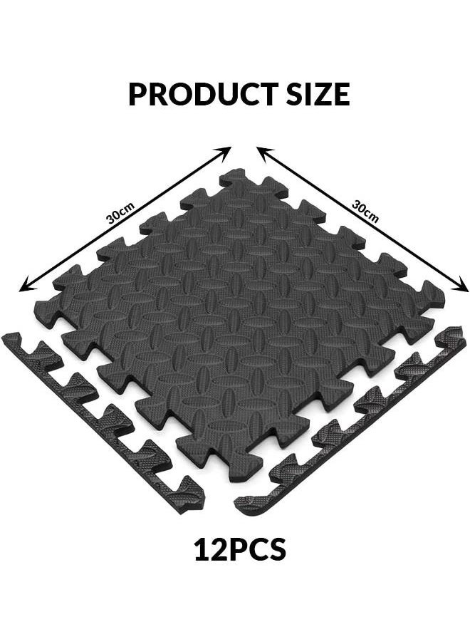 12-Pack EVA Puzzle Floor Mat Interlocking Foam Carpet Tiles, Protective Flooring for Home Gym and Exercise, 12'' x 12