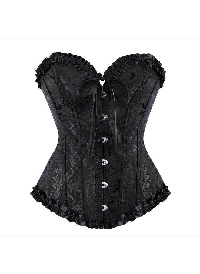 Black Top Corsets for Women Lingerie Lace Up Boned Overbust Corset XS