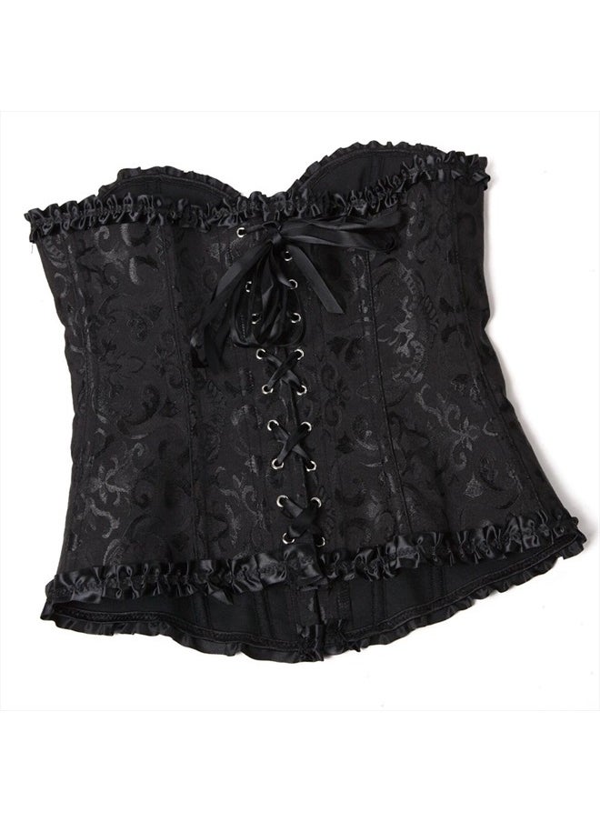 Black Top Corsets for Women Lingerie Lace Up Boned Overbust Corset XS