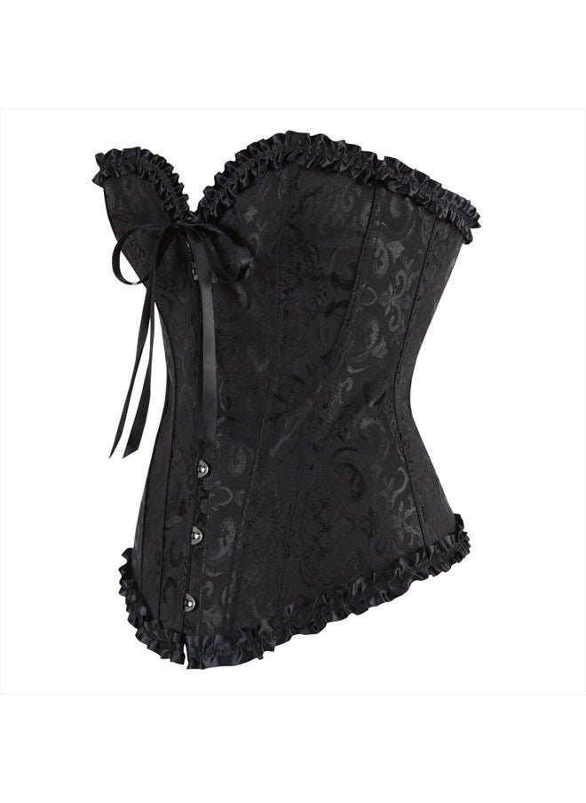 Black Top Corsets for Women Lingerie Lace Up Boned Overbust Corset XS