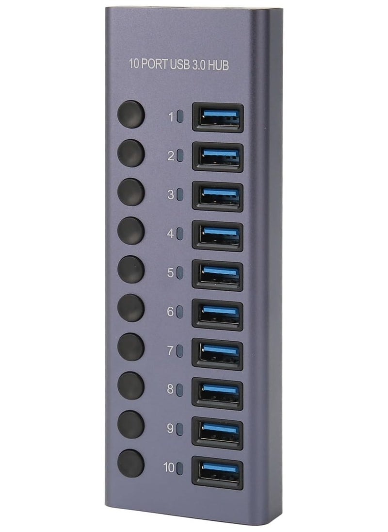 USB 3.0 Hub 10 Ports, 60W Powered USB Hub for Laptops, USB Charging Hub with Individual Switches, LED Indicator, USB Hub Splitter Extension for Laptop, PC (UK Plug)