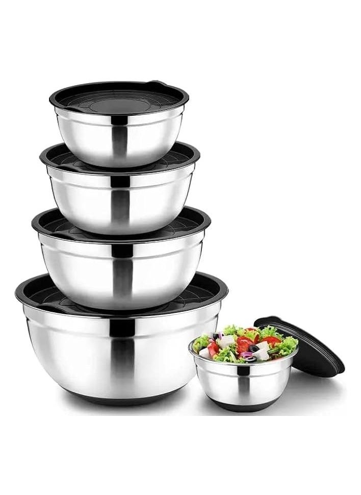 Stainless Steel Mixing Bowls (set of 5) with Airtight lids, Mixing Bowls Set Ideal for Baking, Prepping, Cooking and Serving Food, Nesting Metal Bowl for Space Saving Storage