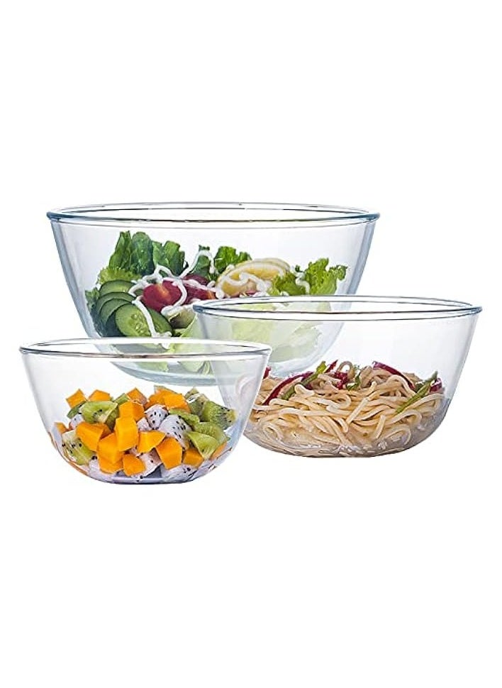 Glass Mixing Bowl Set for Baking 3-Piece Salad Bowl Set (1qt, 2.5qt, 4.2qt), High Brosilicate Large Bowls for Kitchen Prepping Serving and Storage, Microwave Dishwasher Oven Safe