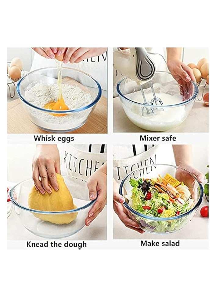 Glass Mixing Bowl Set for Baking 3-Piece Salad Bowl Set (1qt, 2.5qt, 4.2qt), High Brosilicate Large Bowls for Kitchen Prepping Serving and Storage, Microwave Dishwasher Oven Safe