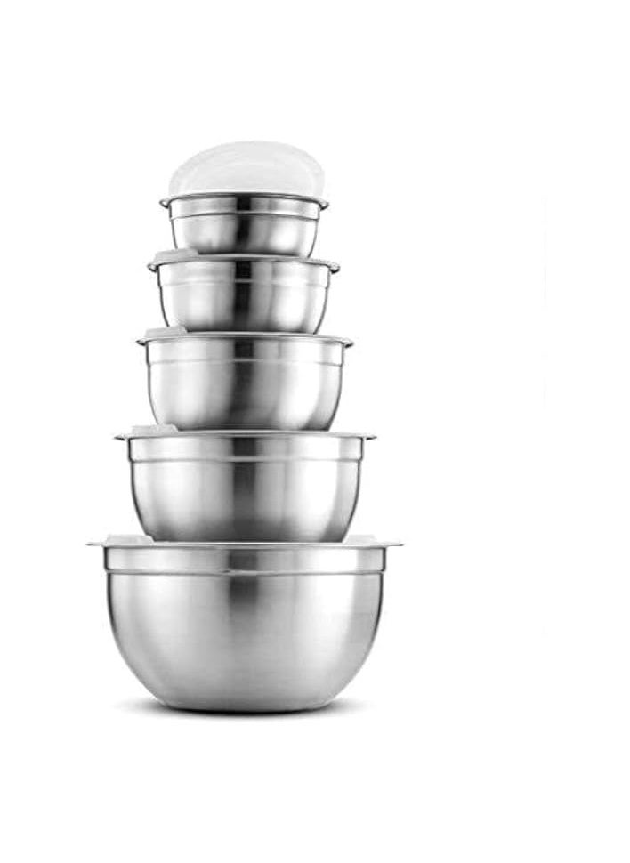 Mixing Bowls with Airtight Plastic Lids, 5 Stainless Steel Salad Bowls for Baking Cooking Space Saving Storage Food Prep