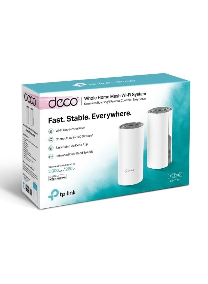 TP-Link Deco E4(2-PACK) Whole Home Mesh Wi-Fi System, Seamless and Speedy (AC1200) for Large Home, Work with Amazon Echo/Alexa, Router and WiFi Booster Replacement, Parent Control WHITE