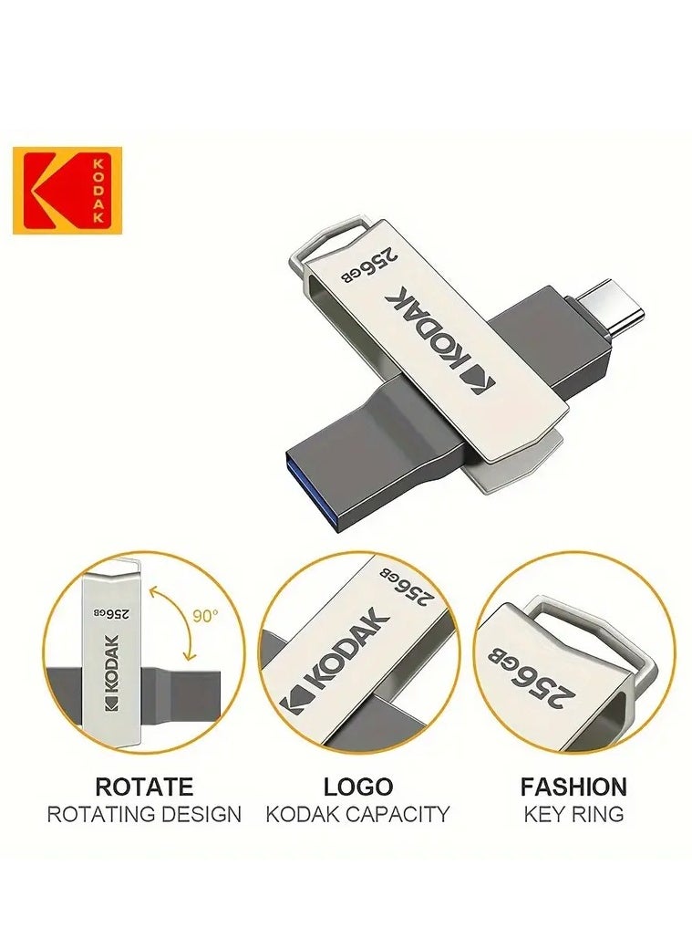 K273 Series Dual Flash Drive, 64GB/128GB/256GB, USB 3.0 & Type-C, Rotatable Design, Compatible with Phones & PCs