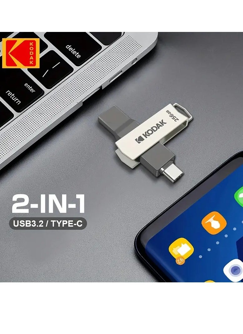 K273 Series Dual Flash Drive, 64GB/128GB/256GB, USB 3.0 & Type-C, Rotatable Design, Compatible with Phones & PCs