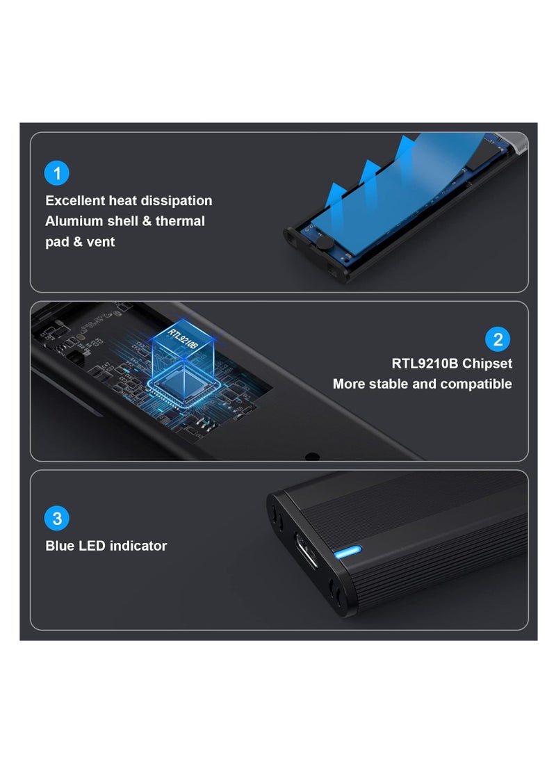 M.2 NVME SATA SSD Enclosure Aluminum Adapter, Hard Drive Enclosure, USB C Gen 2 NVME PCIe 10Gbps SATA M-Key/B+M Key External SSD Adapter, M.2 SSD Enclosure for 2230/2242/2260/2280, Support UASP Trim