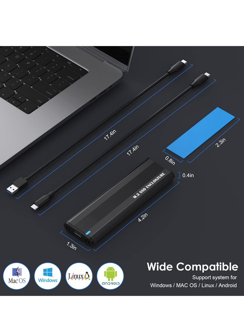 M.2 NVME SATA SSD Enclosure Aluminum Adapter, Hard Drive Enclosure, USB C Gen 2 NVME PCIe 10Gbps SATA M-Key/B+M Key External SSD Adapter, M.2 SSD Enclosure for 2230/2242/2260/2280, Support UASP Trim