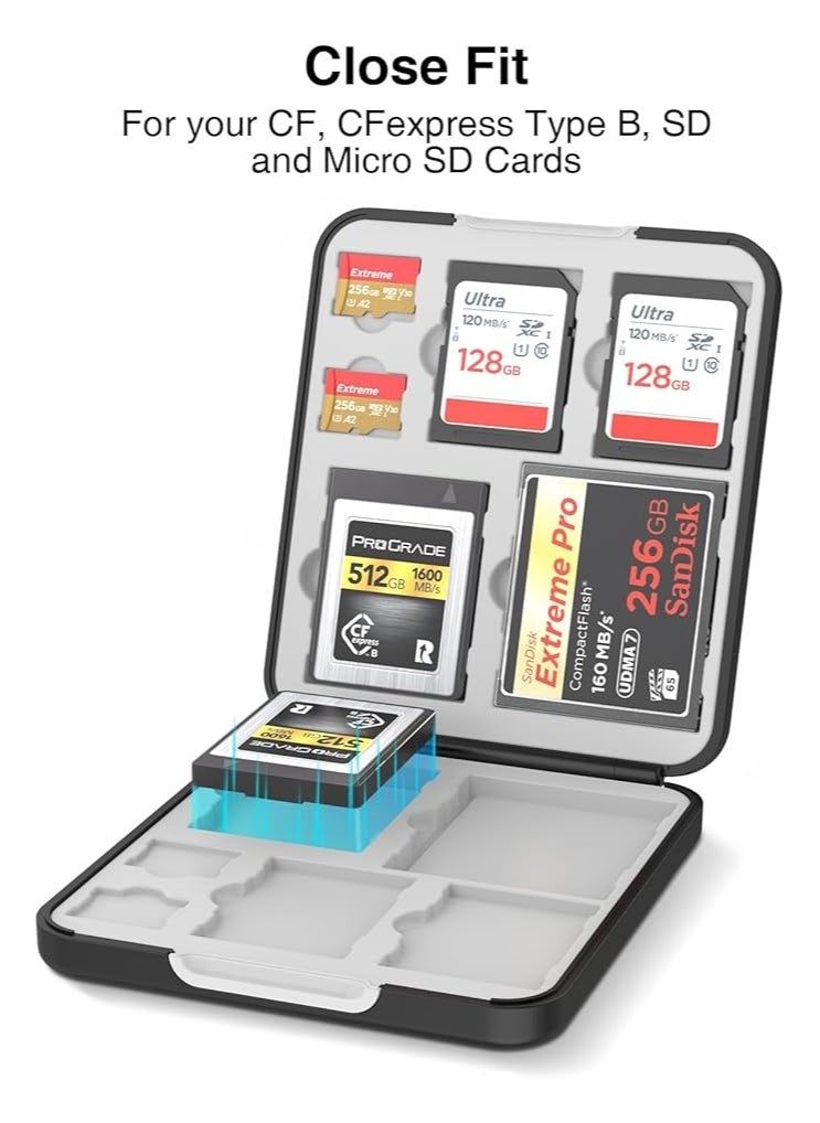 Sd Card Holder Memory Card Case, Sd Cards Slots, Micro Sd Card, Cf Card, Cfexpress Type B Card, Multiple Available Sd Card Case Holder with 12 Cards Slots