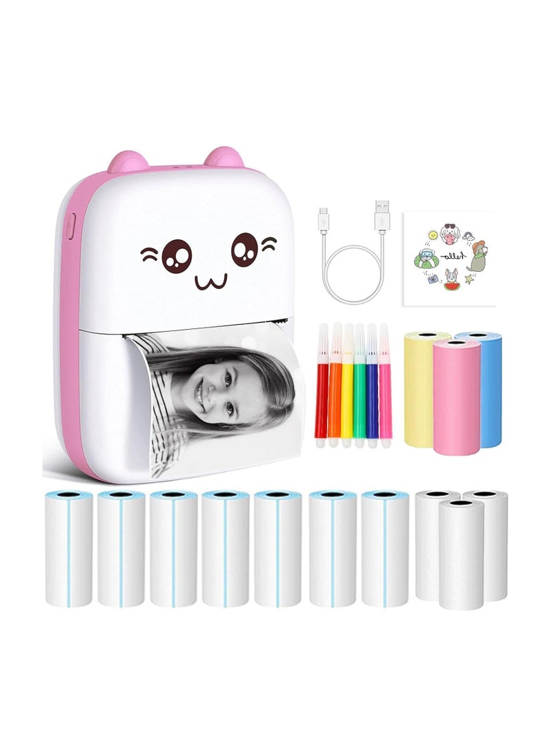 SKY-TOUCH Mini Thermal Printer,Bluetooth Labler Maker,Portable Sticker Printer for Printing Photos, Sticky Notes, Lists (Includes 13 Rolls of Thermal Paper&5 color pens),Install 