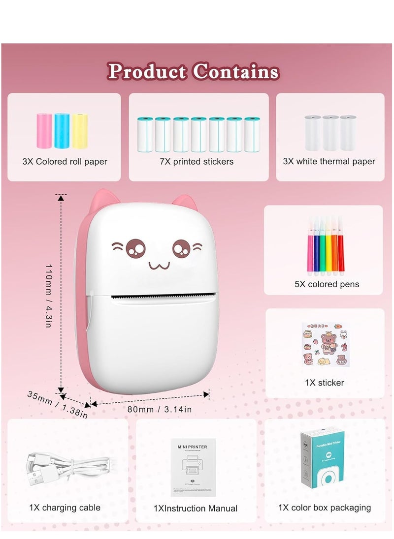 SKY-TOUCH Mini Thermal Printer,Bluetooth Labler Maker,Portable Sticker Printer for Printing Photos, Sticky Notes, Lists (Includes 13 Rolls of Thermal Paper&5 color pens),Install 