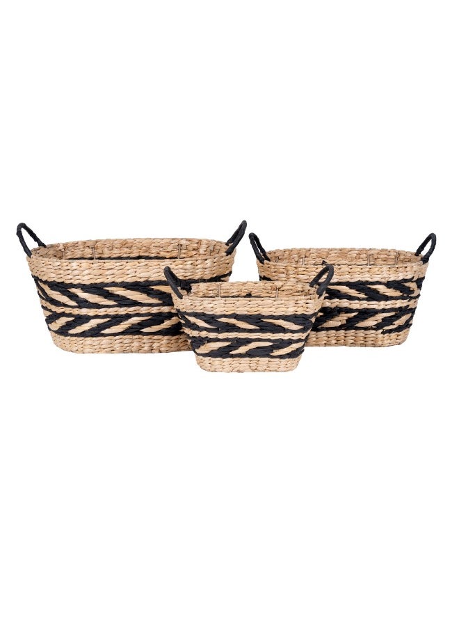 Large Seagrass Storage Baskets – Set of 3 (27x16xH14cm, 32x22xH16cm, 38x28xH16cm) – Handwoven Natural Organizer