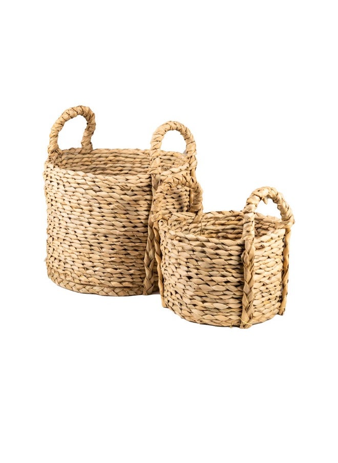 Decorative Round Seagrass Baskets – Set of 2 (D27xH22cm, D20xH14cm) – Handwoven Natural Storage Solution