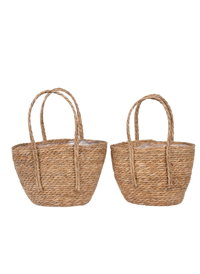 Handwoven Natural Seagrass Storage Baskets – Set of 2 (D34xH24cm, D29xH22cm) – Stylish and Eco-Friendly Décor