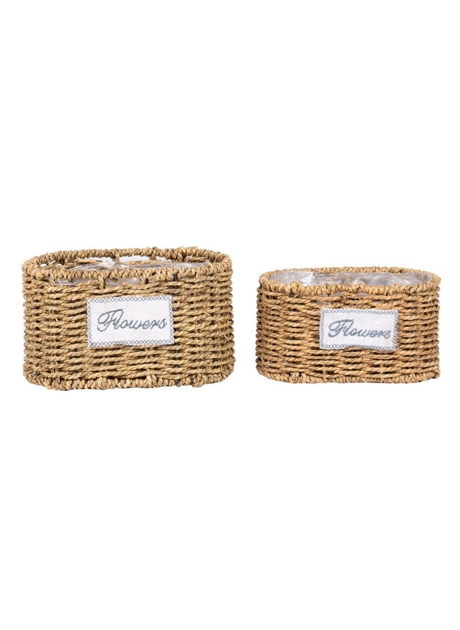 Set of 2 Natural Grass Baskets – 27x16xH14.5cm and 22x12xH13cm for Stylish Organization