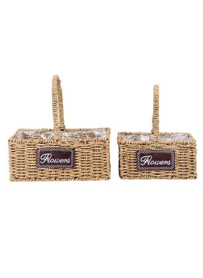 Set of 2 Natural Grass Baskets – 29x19xH12cm and 22x14xH11cm for Storage and Decoration