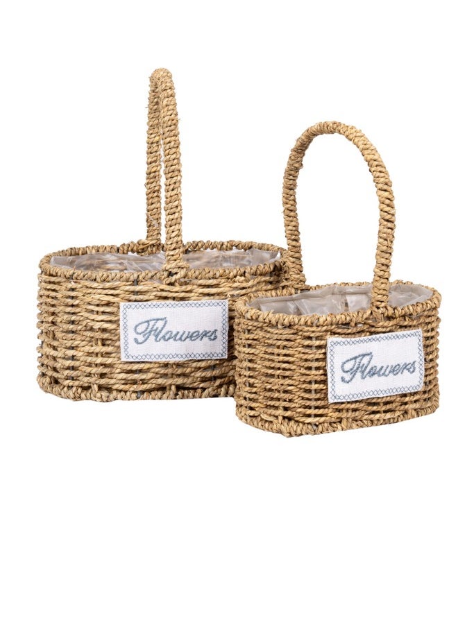 Set of 2 Natural Grass Baskets – 26x18xH14cm and 21x14xH11cm for Home and Office Storage