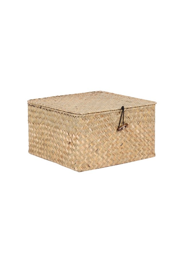 Compact Square Seagrass Storage Basket (24x24xH14cm) – Handwoven Natural Organizer