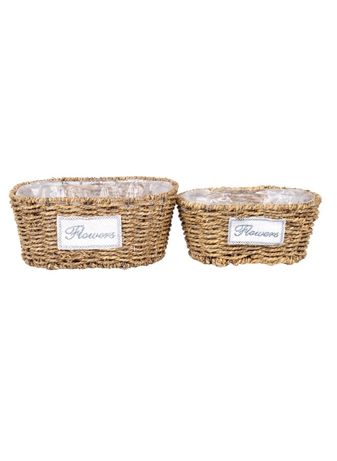 Set of 2 Natural Grass Baskets – 32x22xH13cm and 25x16.5xH11.5cm for Home Storage Solutions