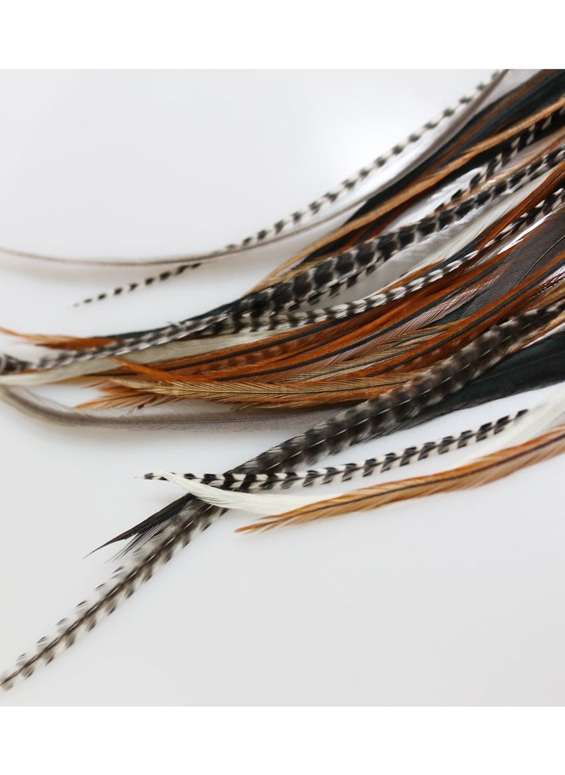 Feather Hair Extension – Natural Beige and Brown Feathers, All Individual Loose Feathers, Ranging From 8 to 12 Inches in Length, With a Total of 25 Feathers, Includes 10 Silicone Micro Beads