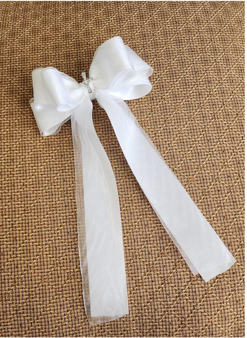 BowFancyFL First Communion Bow for Baptism White Bow for Girls