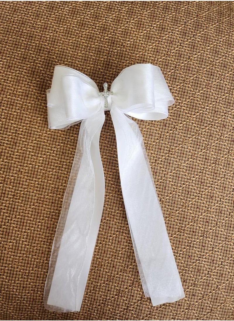 BowFancyFL First Communion Bow for Baptism White Bow for Girls