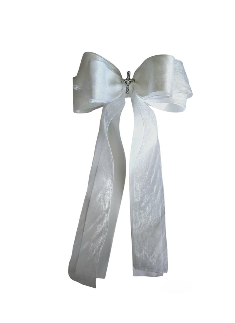 BowFancyFL First Communion Bow for Baptism White Bow for Girls