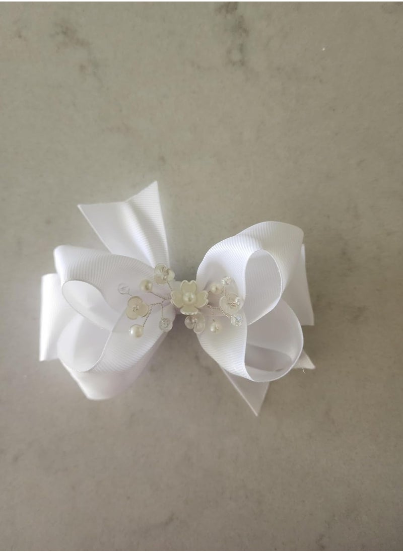 First Communion Hair Bows for Girls Pearl and grossgrain Materials White