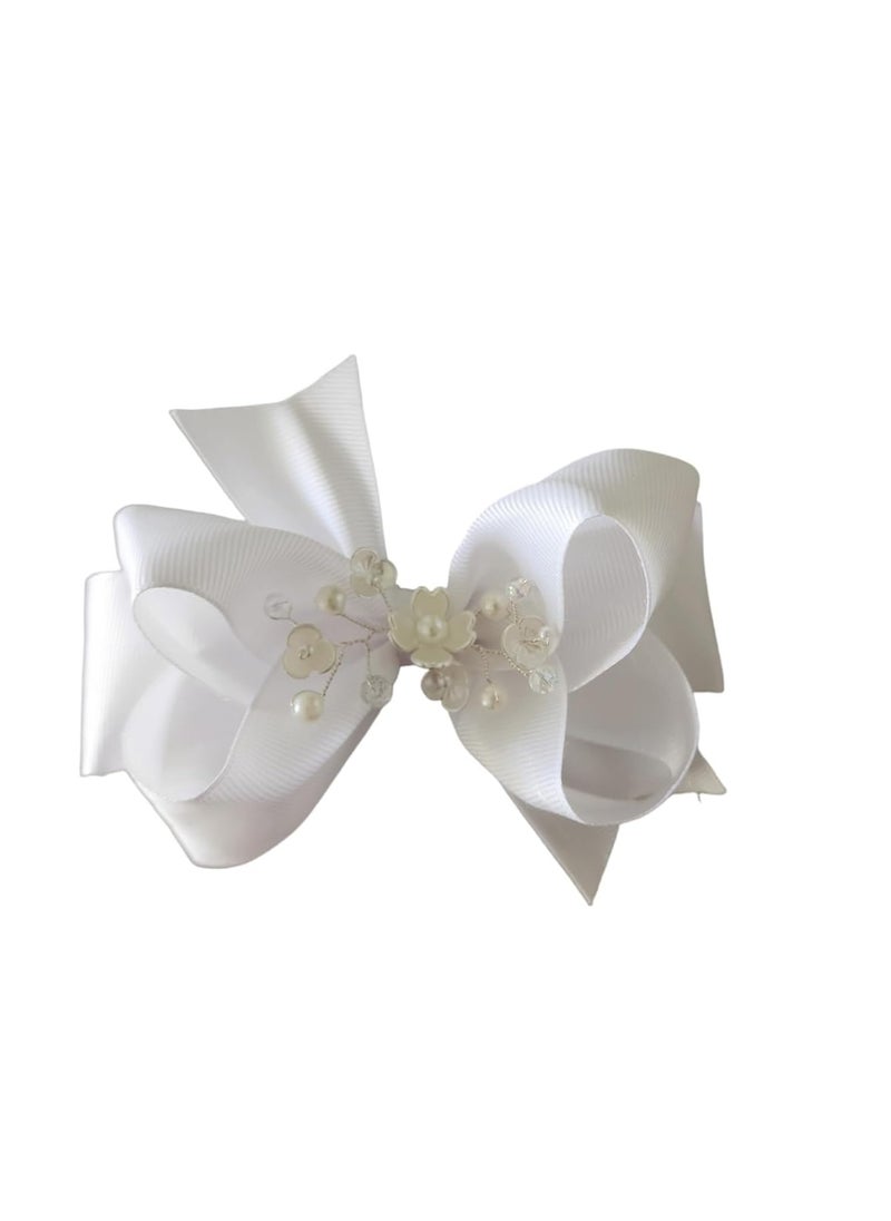 First Communion Hair Bows for Girls Pearl and grossgrain Materials White