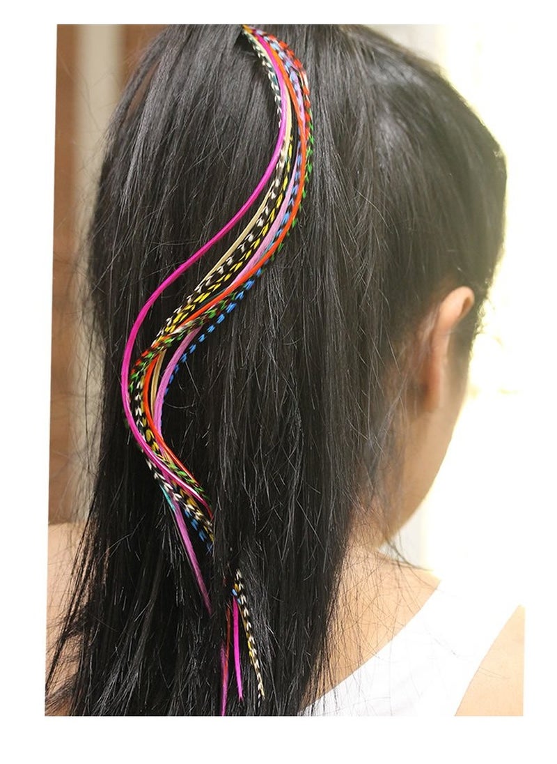 Feather Hair Extension – 100% Real Rooster Grizzly and Solid Feathers, Rainbow Colors Individual Feathers, Ranging From 8 to 11 Inches in Length, Total of 20 Feathers, Includes Beads and Loop Tool Kit