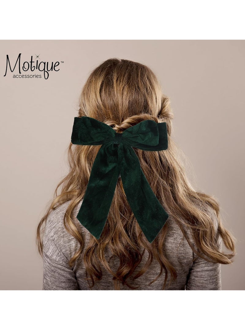 Velour Bow Clip, 6.5 Inch (Hunter Green)