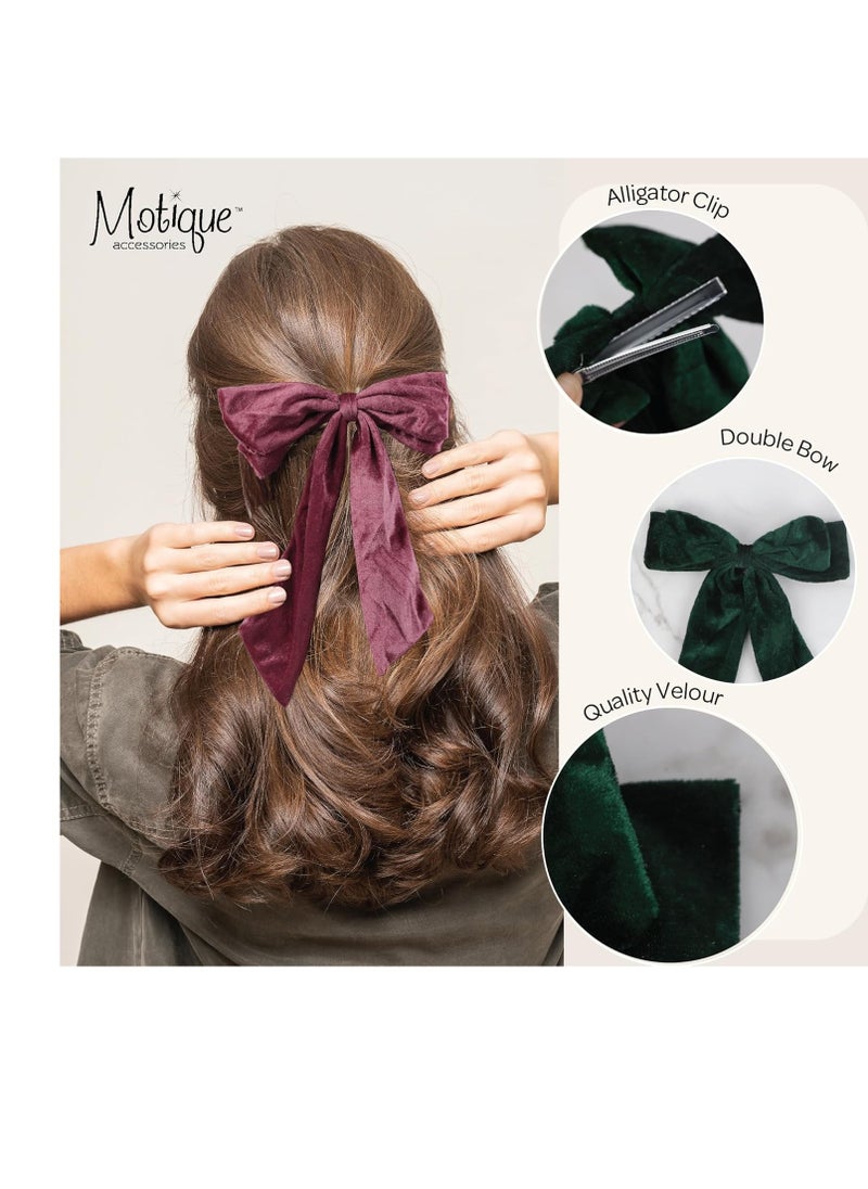 Velour Bow Clip, 6.5 Inch (Hunter Green)