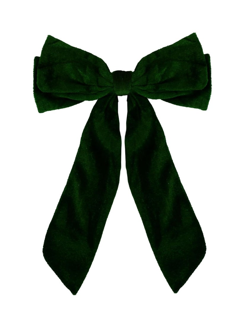 Velour Bow Clip, 6.5 Inch (Hunter Green)