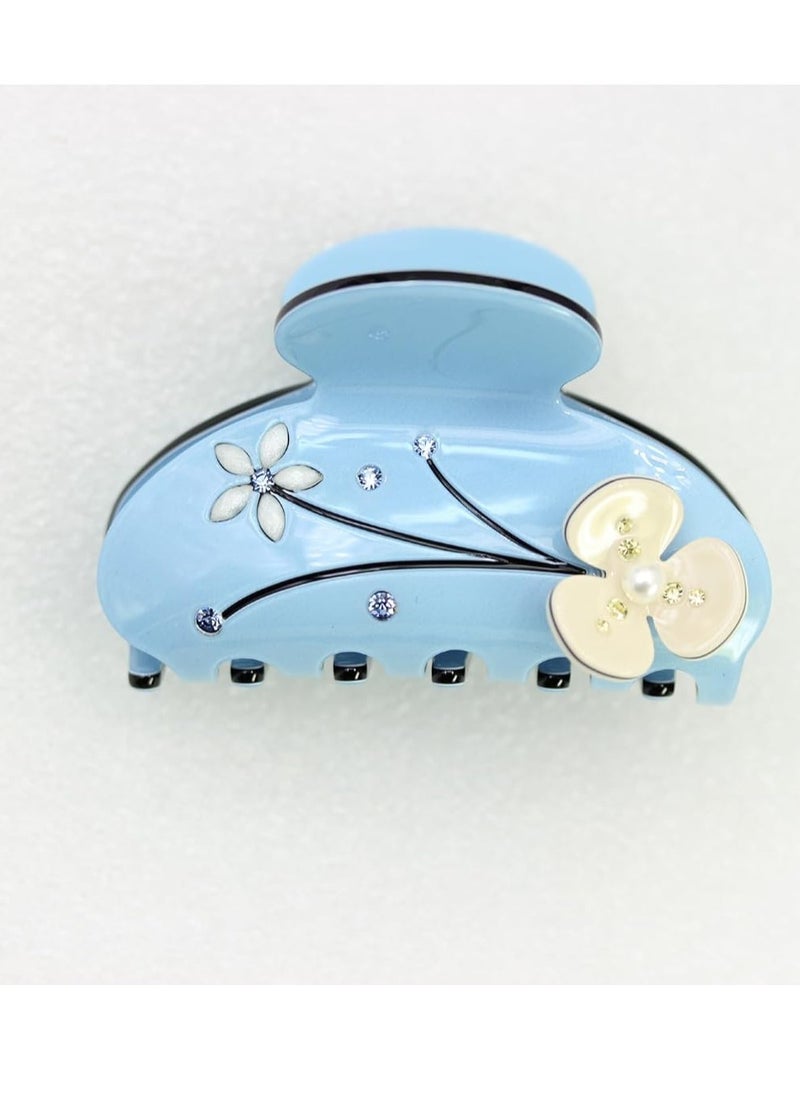 Faship Premium Rhinestone Crystal Dusty Blue Cellulose Acetate Floral Art Deco Hair Claws Clips