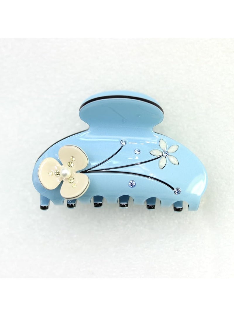 Faship Premium Rhinestone Crystal Dusty Blue Cellulose Acetate Floral Art Deco Hair Claws Clips