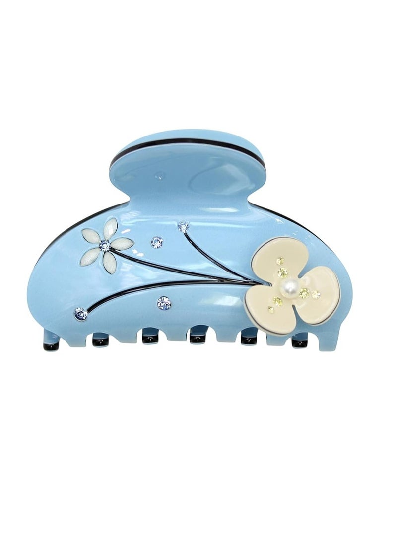 Faship Premium Rhinestone Crystal Dusty Blue Cellulose Acetate Floral Art Deco Hair Claws Clips