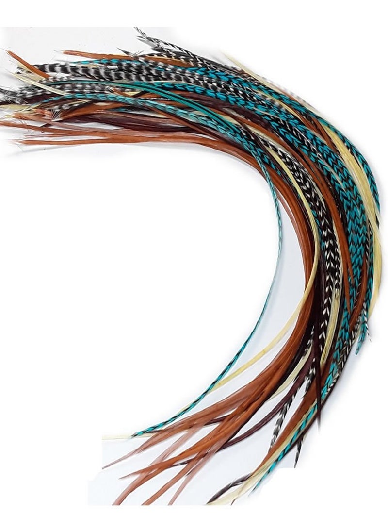 Feather Hair Extensions – 20 Long Thin Real Rooster Feathers, Ranging from 8 to 11 Inches, Includes 20 Beads and Loop Tool Kit