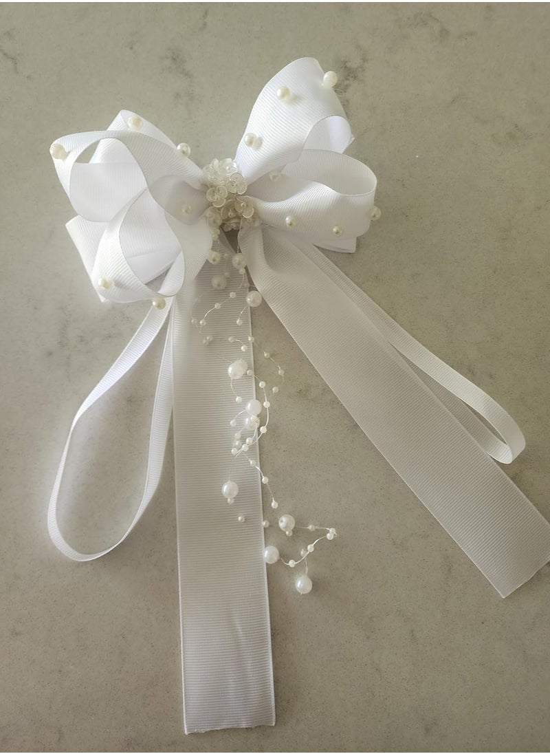 BowFancyFL First Communion Bow for Baptism White Bow for Girls