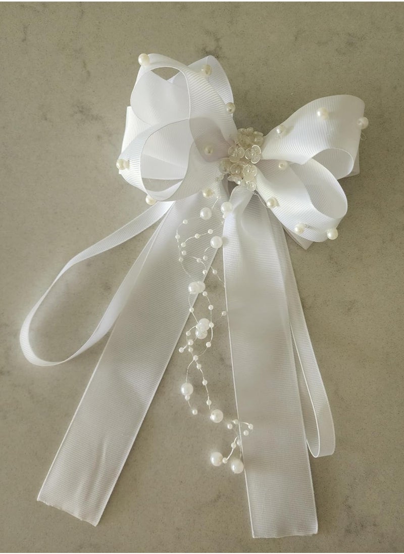 BowFancyFL First Communion Bow for Baptism White Bow for Girls