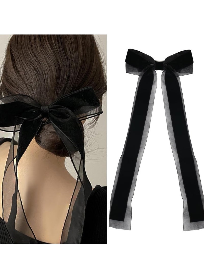 1pcs Hair Clips Gifts for Women Cute Hair Accessories for Women Girls teens Black Lace Velvet Hair Pins With Long Tail for Women Lady Tassel Ribbon Bow Hair Clips for Women Girls teens