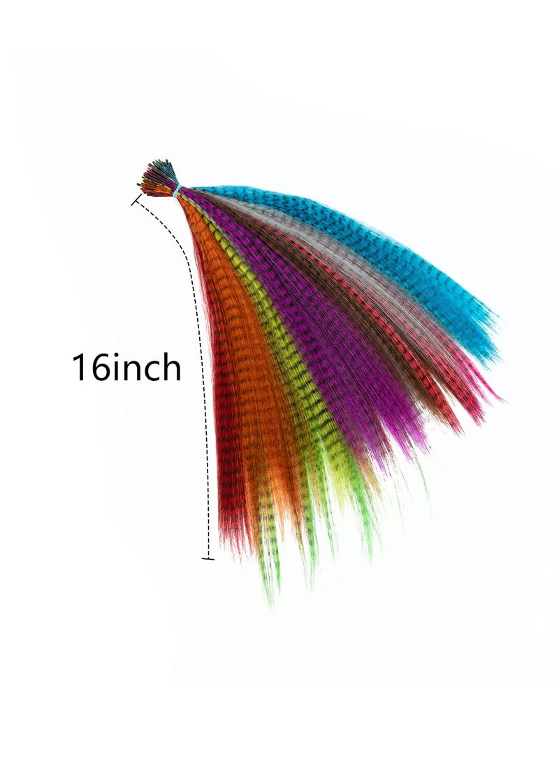 SARLA Syntheic Feather Hair Extensions 100 Pcs Colored Hair Piece for Girl Women 10 Mixed Colors 16 Inch