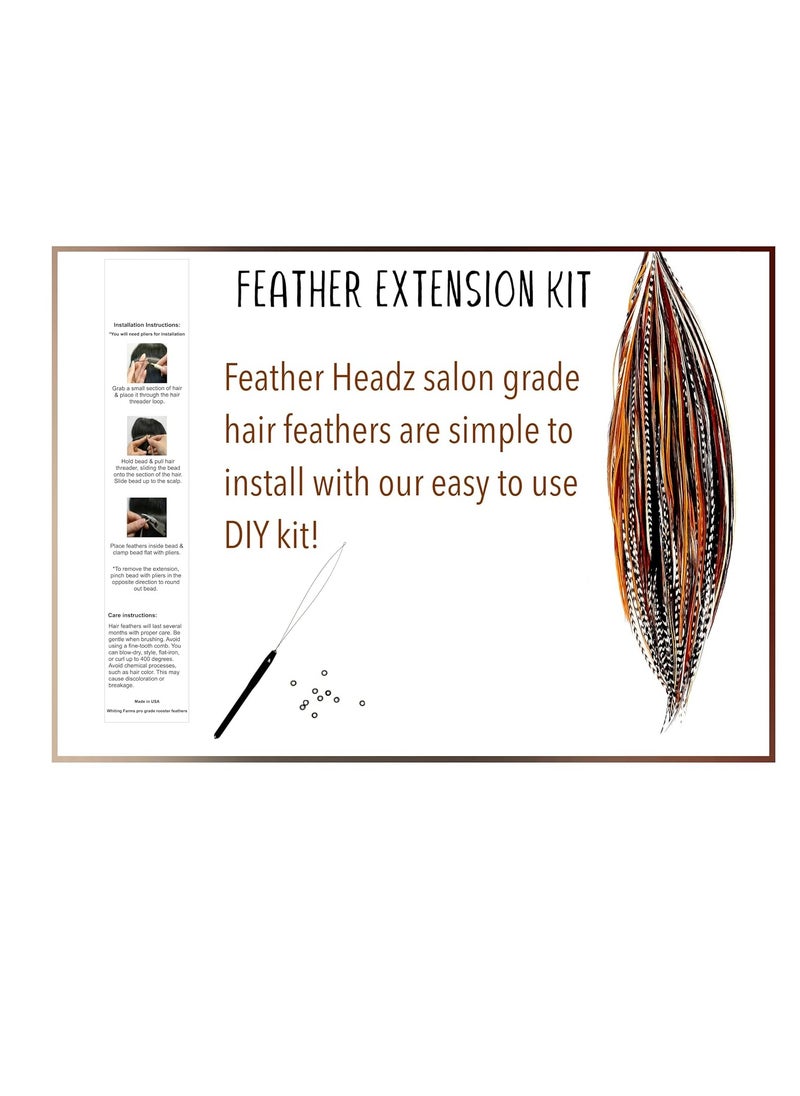 21 Natural Color Hair Feathers - 9”- 14” Long - Feathers for Hair Extension - DIY Kit - Eye-Catching Design - 20 Micro-link Beads - 100% Real Rooster Feathers - Professional Color Hair Feathers