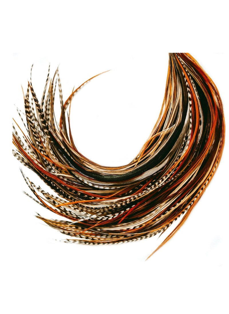 21 Natural Color Hair Feathers - 9”- 14” Long - Feathers for Hair Extension - DIY Kit - Eye-Catching Design - 20 Micro-link Beads - 100% Real Rooster Feathers - Professional Color Hair Feathers