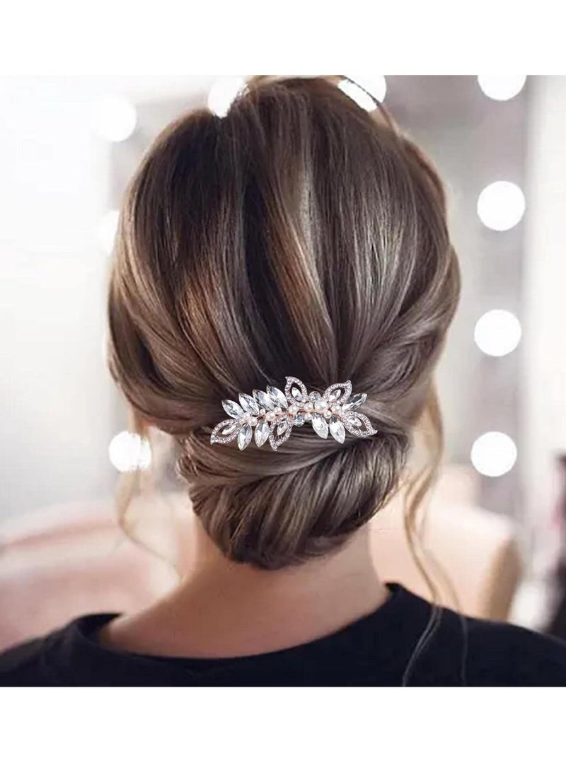 Crystal Pearl Wedding Hair Comb Barrette CZ Rhinestone Flower Hair Barrette Comb Gold Pearl Bling Bridal Headpieces Decorative Head Clip Headwear Bridal Hair Accessories for Women