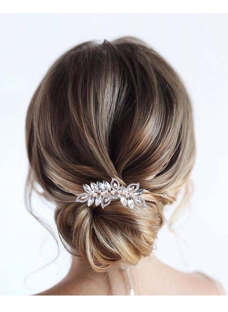 Crystal Pearl Wedding Hair Comb Barrette CZ Rhinestone Flower Hair Barrette Comb Gold Pearl Bling Bridal Headpieces Decorative Head Clip Headwear Bridal Hair Accessories for Women