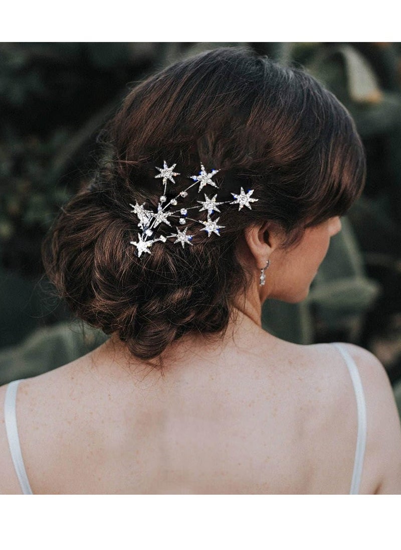 Bartosi Rhinestone Star Hair Clips Crystal Star Hair Clip Bride Wedding Hair Barrettes Sparkly Silver Hair Pins Bridal Decorative Hair Accessories for Women and Girls (Pack of 2)